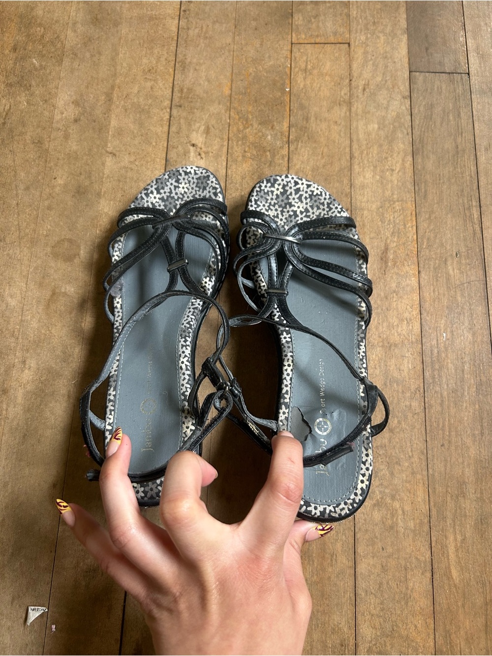 Jambu Black Strappy Sandals with Patterned Insole